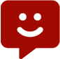 A red smiley face in a green background