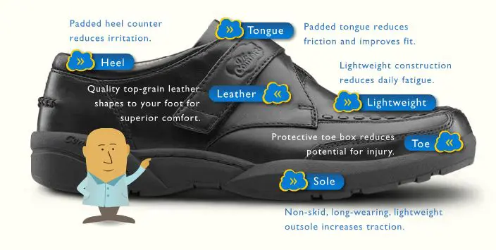 A diagram of the features of a shoe.